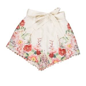 Zimmermann Cream Floral High Waist Shorts